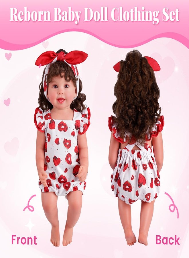 BABESIDE طقم ملابس دمى أطفال حديثي الولادة من 3 قطع من BABESIDE، مناسب للدمى من 17 إلى 22 بوصة، يتضمن إكسسوارات ملابس مزينة بنقشة قلوب، باللون الأحمر. - Image 5